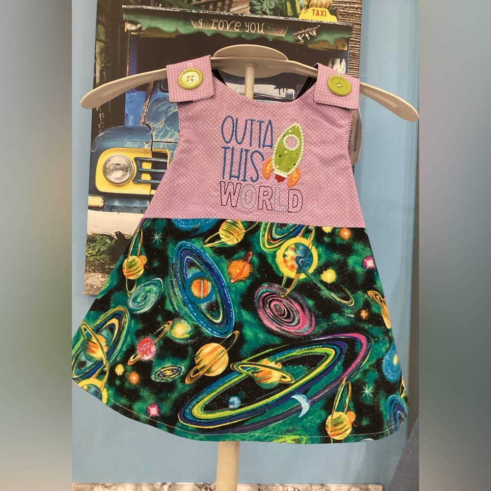 Handmade Alien Out of this World Size 12 mth Reversible Dress